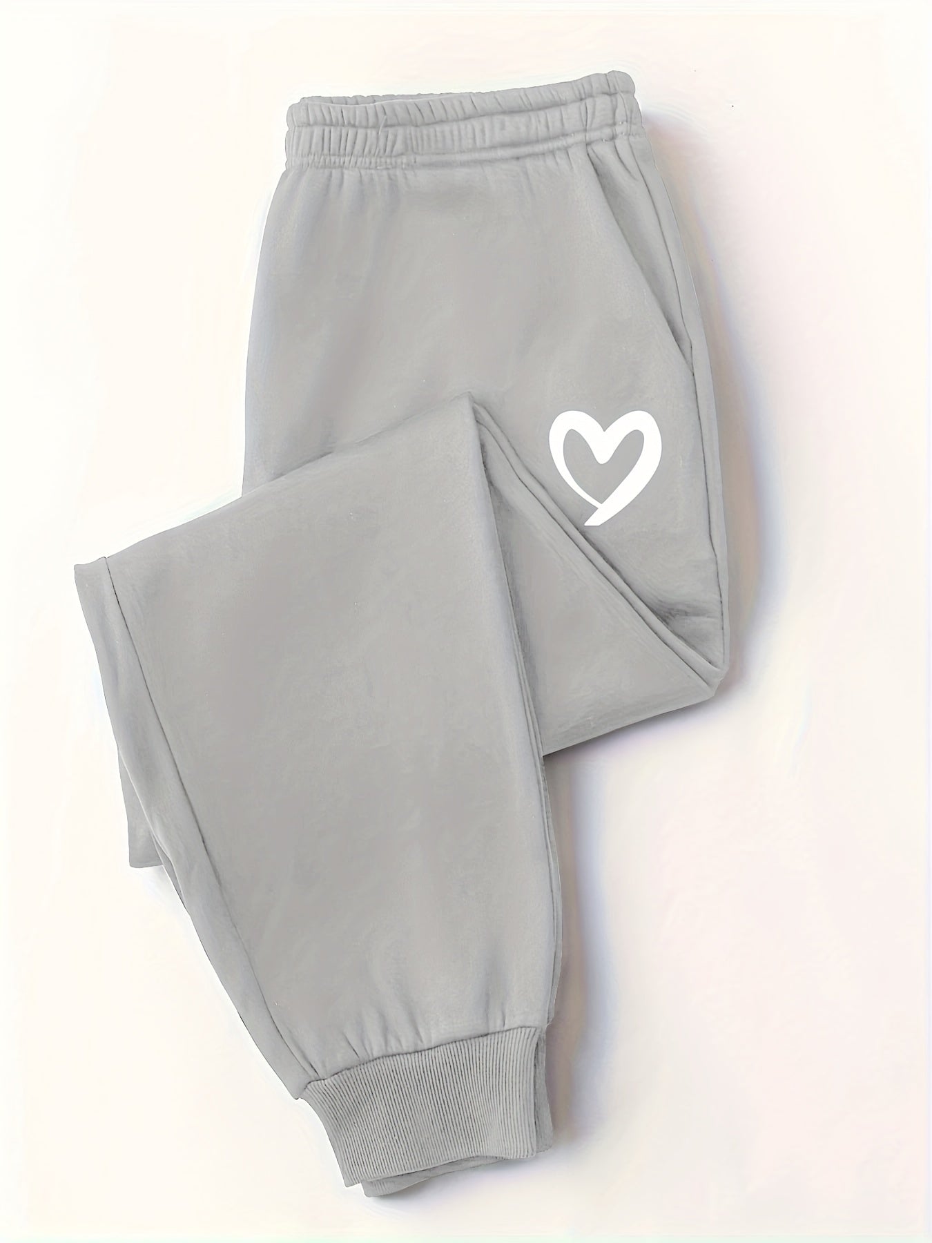 Heart Print Jogger Trousers Elastic Drawstring High Rise