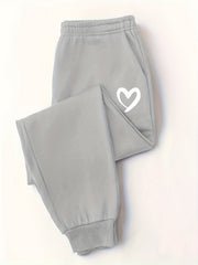  Heart Print Jogger Trousers Elastic Drawstring High Rise