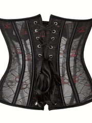 Skull Pattern Strapless Corset Tummy Control Lace Up Body Shaper