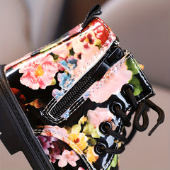 Vintage Flower Pattern Ankle Boots For Girls Kids