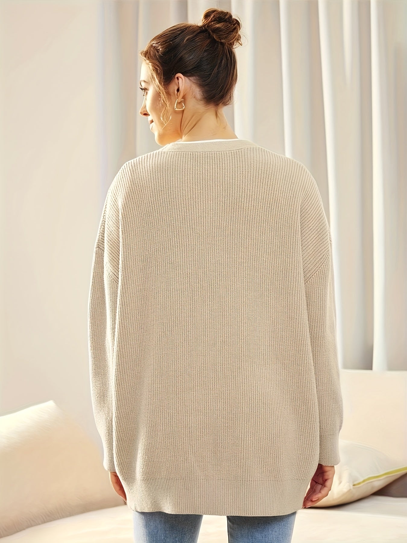  Solid Knit Long Sleeve Button Up Cardigan