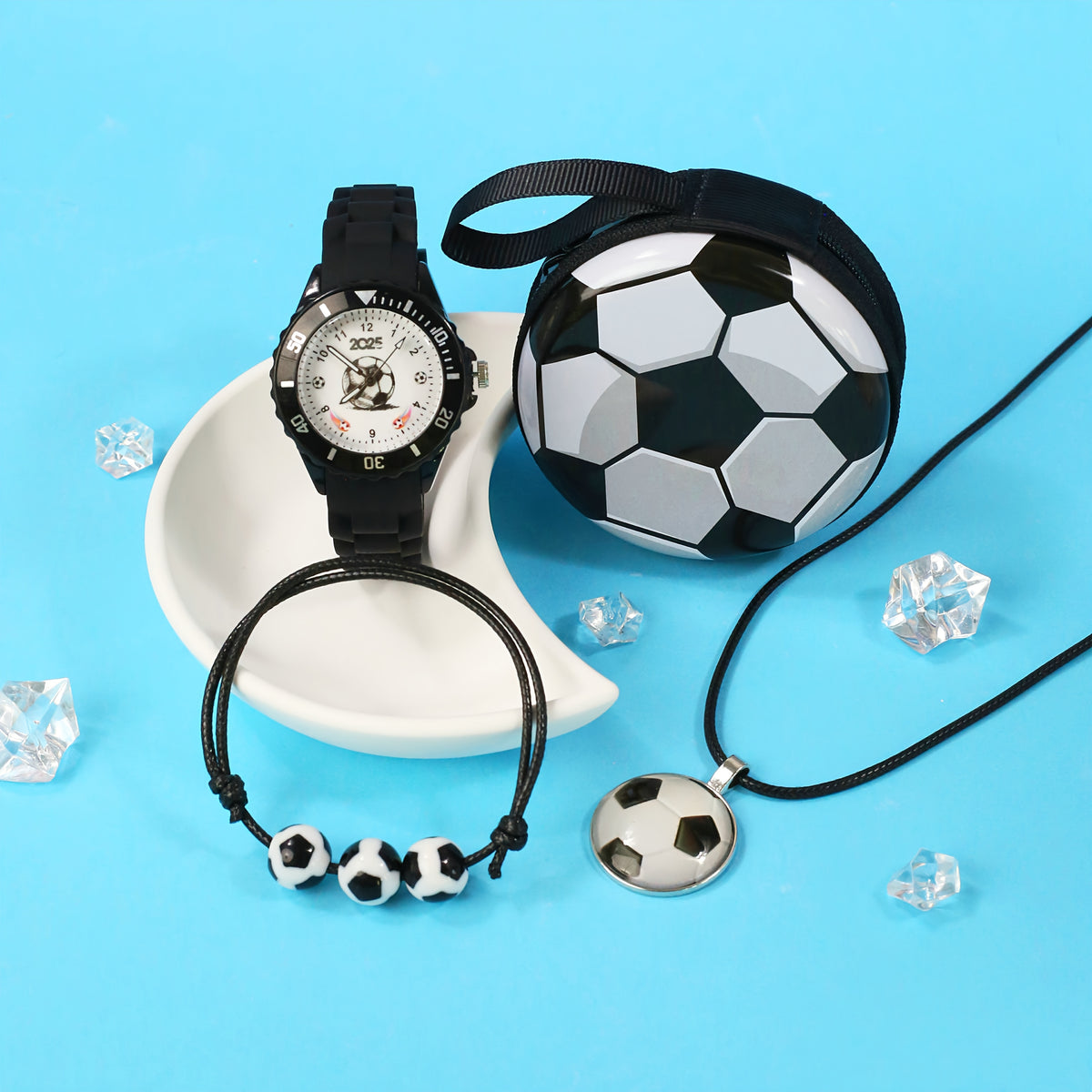 4pcs Boys Quartz Watch Set European and American Sport Style Soccer Wristwatch
