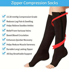 Compression Socks Open Toe Side Zipper Knee High Warm Sporty Stockings