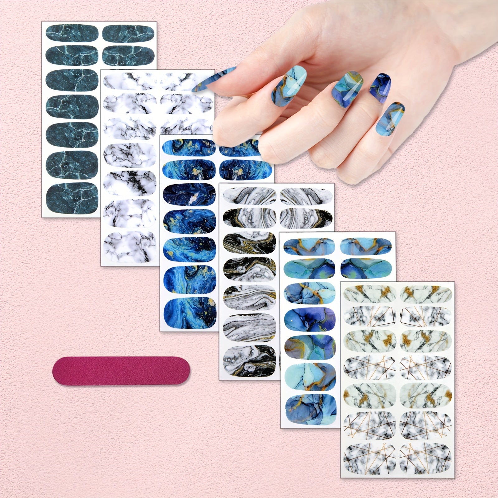 6 Sheets Marble Nail Stickers Full Wrap Self Adhesive Gel Decals