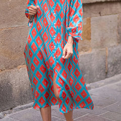  Boho Dress Women's Argyle Print Long Sleeve Shirt Dress
