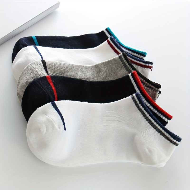 5 Pairs Striped Ankle Socks - Comfy & Breathable Sports Socks