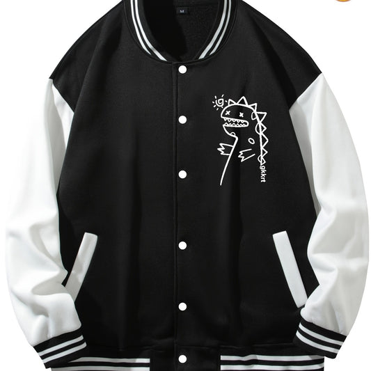 Dino Graphic Print Men's Baseball Jacket
