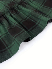  Plaid Print Ruffle Trim A line Maxi Skirt