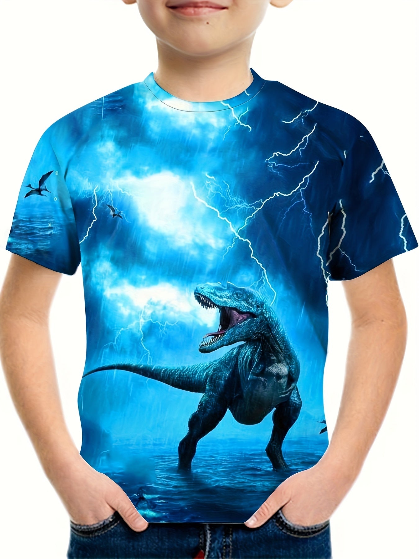 Boys' Dino & Lightning Graphic Tee Summer Outdoor Fun