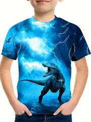 Boys' Dino & Lightning Graphic Tee Summer Outdoor Fun