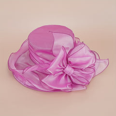 Organza Bow Derby Hat Sunscreen Breathable Bucket Hat Women Church Wedding Beach