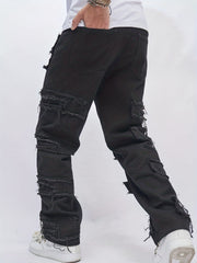 Men Ripped Frayed Straight Leg Jeans