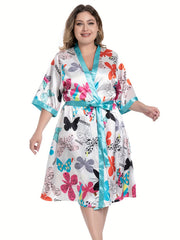  Butterfly Print Satin Pajama Set