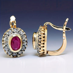 Couples Hip Hop Round Earrings Ruby Golden Men's Jewelry