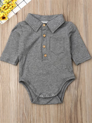 Baby Boy Romper Lapel Button Closure Front Gentleman Jumpsuit