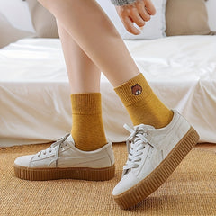 10 Pairs Cartoon Bear Print Breathable Mid Tube Socks Women's Stockings