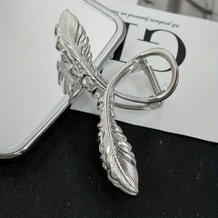 Metal Feather Hair Claw Clip Non Slip Strong Hold Silvery Hair Jaw Clip