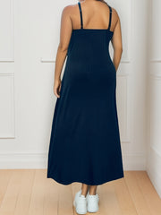  Solid V Neck Spaghetti Strap Maxi Cami Dress