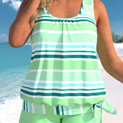 Striped Plus Size Tankini Set Knot Side Top & Short