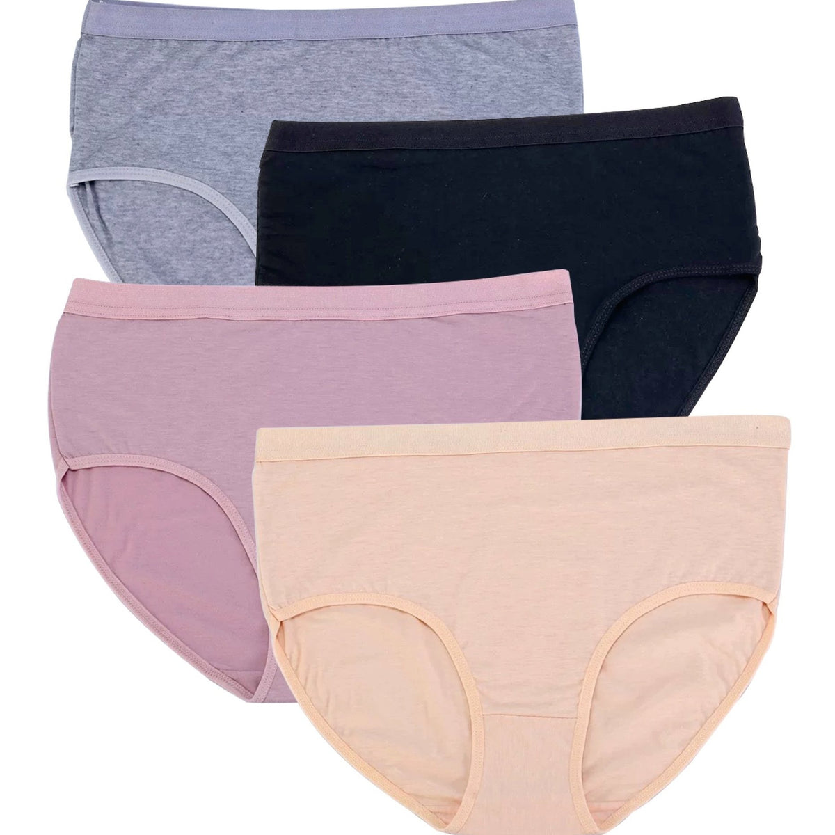 4 Pack Plus Size Basic Panties Set Women's Plus Solid Mid Waist