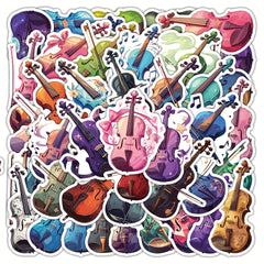 55pcs Vintage Violin Stickers Waterproof Vinyl Decals Self Adhe...