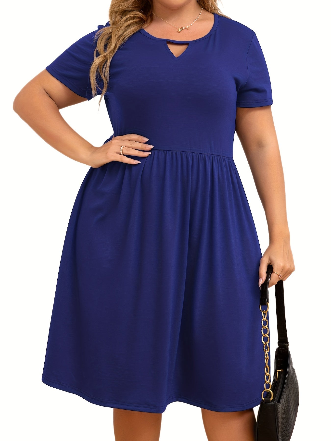  Casual Cut Out Short Sleeve Solid Dress with Pockets