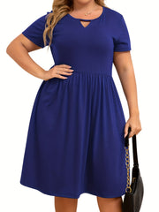  Casual Cut Out Short Sleeve Solid Dress with Pockets