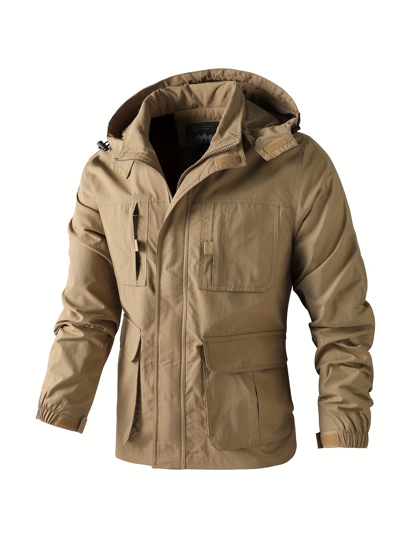 Pocket Hooded Windbreaker Jacket Men's Zip Up Stand Collar Coat