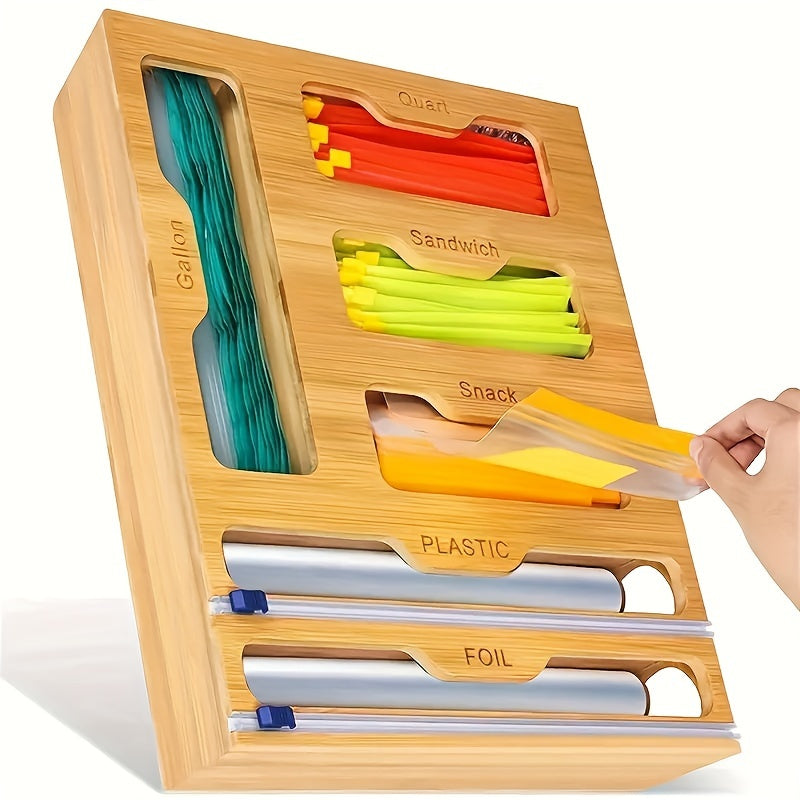 Bamboo Ziplock Bag and Wrap Organizer Set