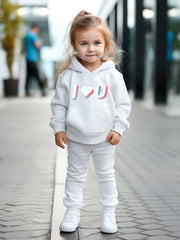 OERYUI I LOVE YOU Hooded Pullover Pants Set for Kids