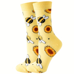 Cartoon Bee Print Socks Mid Tube Stockings