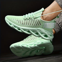 Men's Colorblock Knit Lace Up Casual Shoes Lightweight Non Slip Sneaker