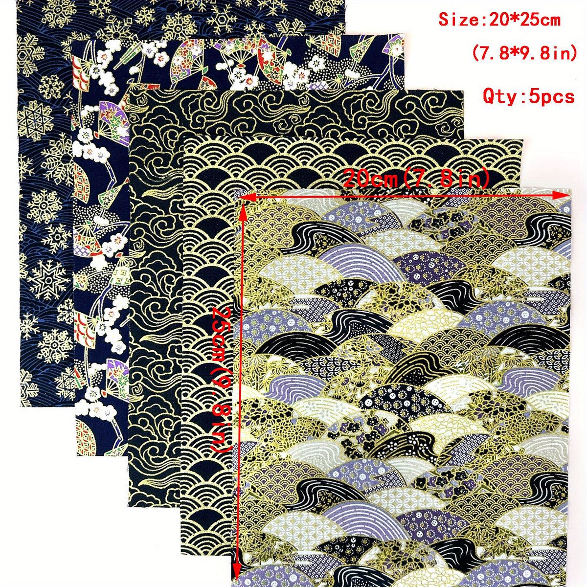 5pcs Japanese Cotton Fabric DIY Kimono Sewing Dolls Bags Clothing Navy