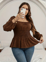  Leopard Print Peplum Shirt Top