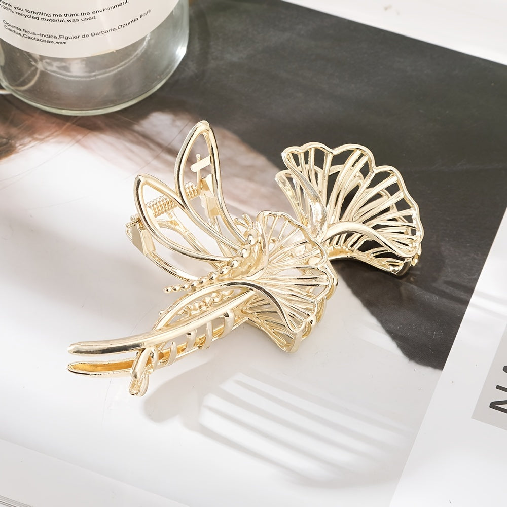 Golden Hair Claw Clip Ginkgo Leaf Strong Hold Grip Hair Jaw Clip