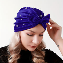 Velvet Bow Turban Hat Rhinestone Elastic Head Wrap