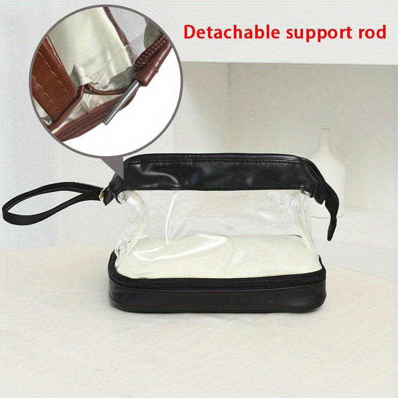 Clear Faux Leather Makeup Bag Waterproof Double Compartment Cosmetic Bag