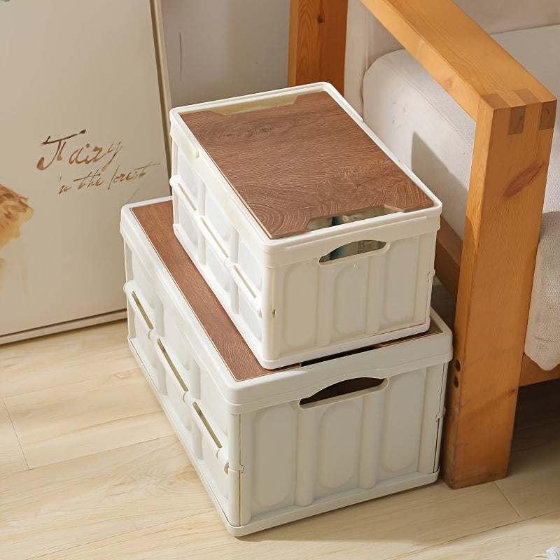 Wooden Cover Storage Bin With Portable Handle