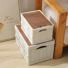 Wooden Cover Storage Bin With Portable Handle