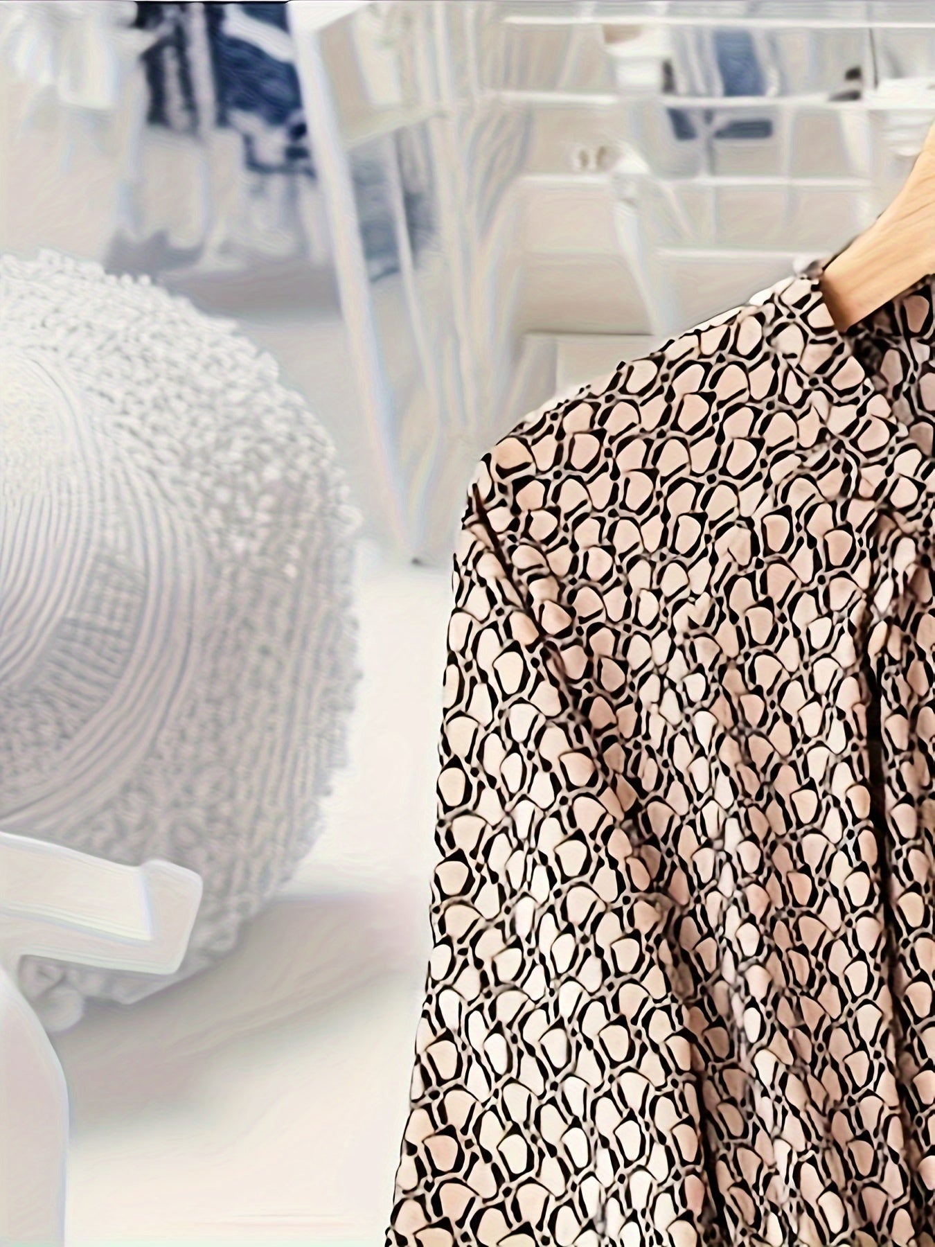  Allover Print Lantern Sleeve Casual Dress with Belt