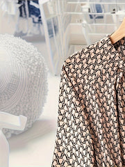  Allover Print Lantern Sleeve Casual Dress with Belt