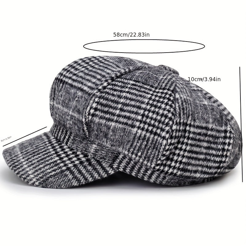 Classic Plaid Pattern Beret Lightweight Newsboy Hat Vintage