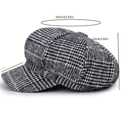 Classic Plaid Pattern Beret Lightweight Newsboy Hat Vintage