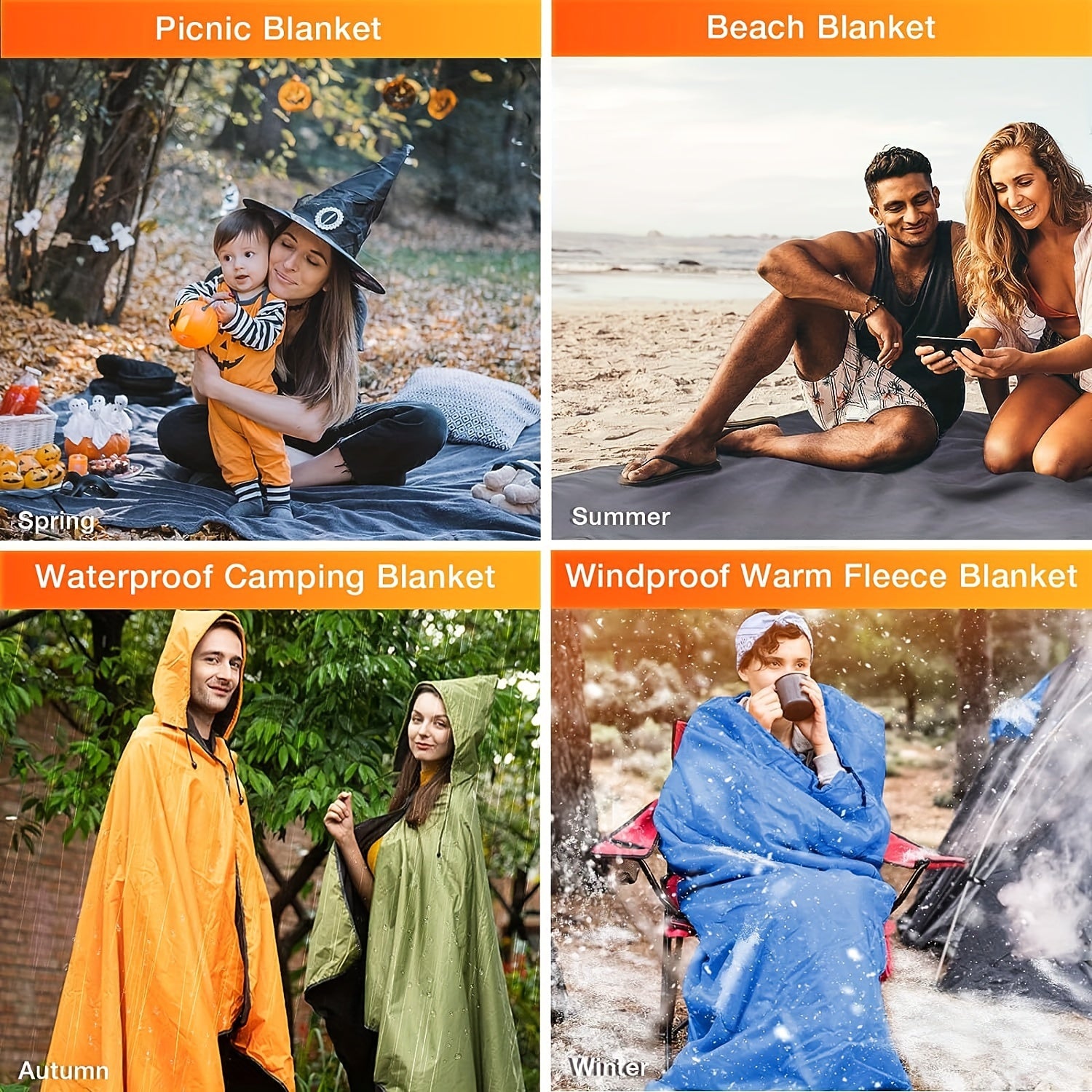 Outdoor Hooded Stadium Blanket Waterproof Windproof Fleece Portable Warm