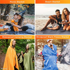 Outdoor Hooded Stadium Blanket Waterproof Windproof Fleece Portable Warm