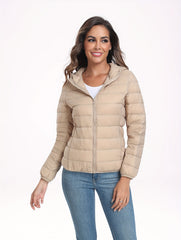 Women's Sports Hooded Puffer Jacket Solid Causal Down Long Sleeve