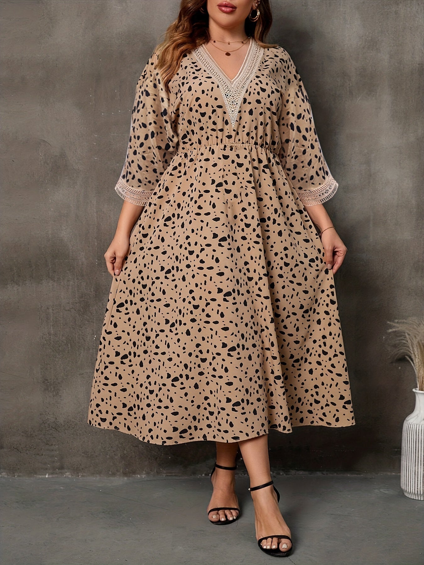  Women's Leopard Print Lace Maxi Dress