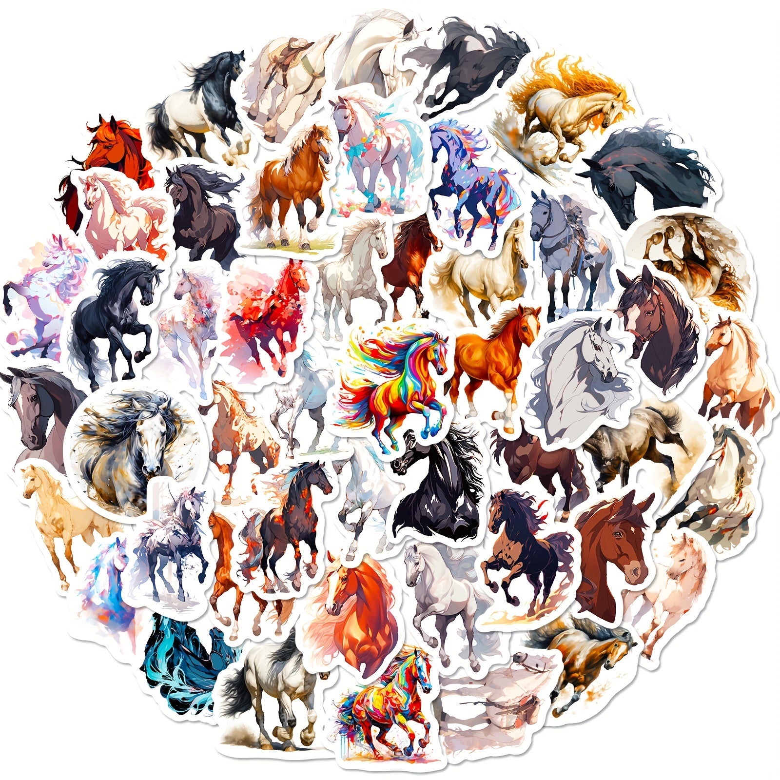 50pcs Cartoon Horse Vinyl Stickers for Laptop Water Bottle