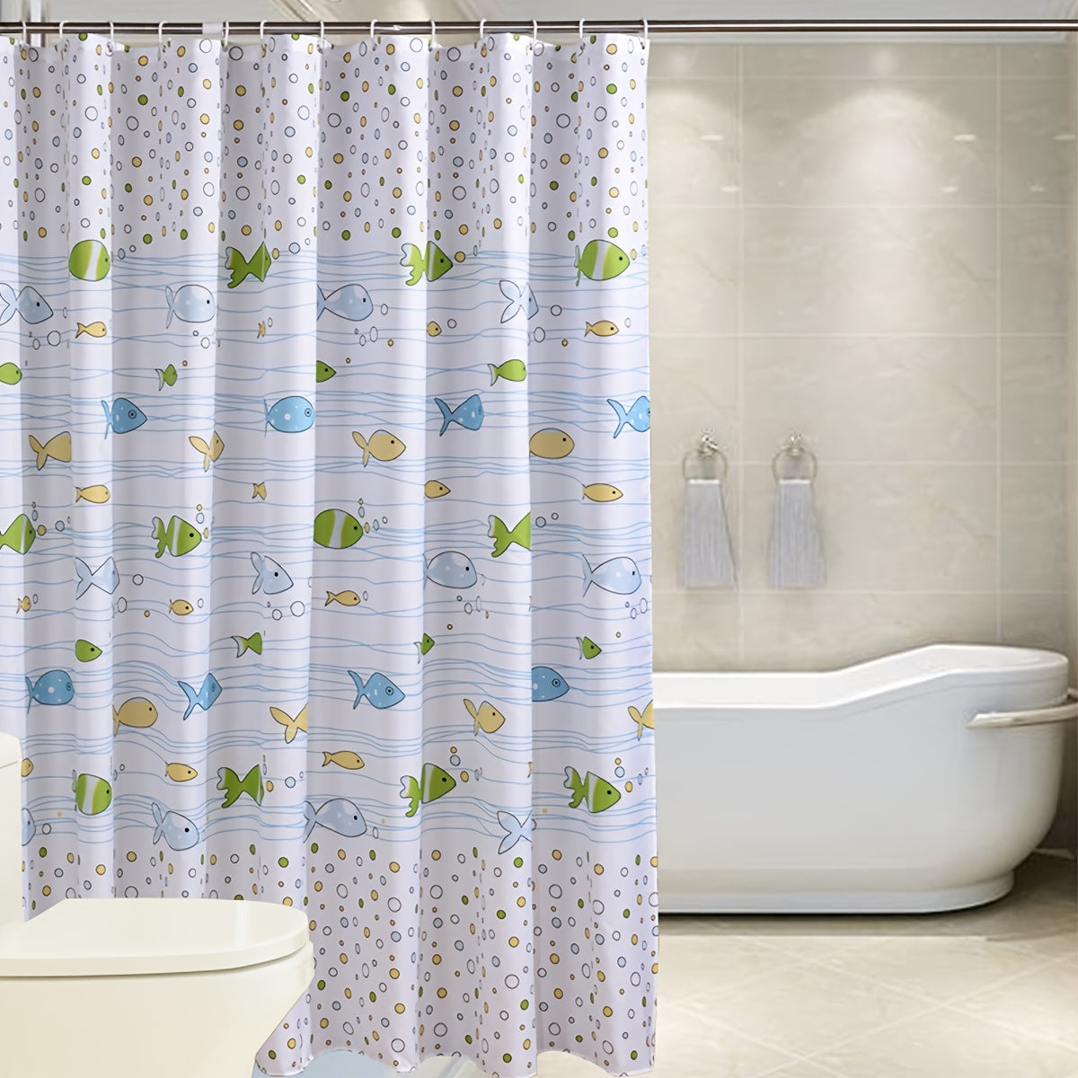 Waterproof Fresh Small Fish Shower Curtain with Metal Grommets