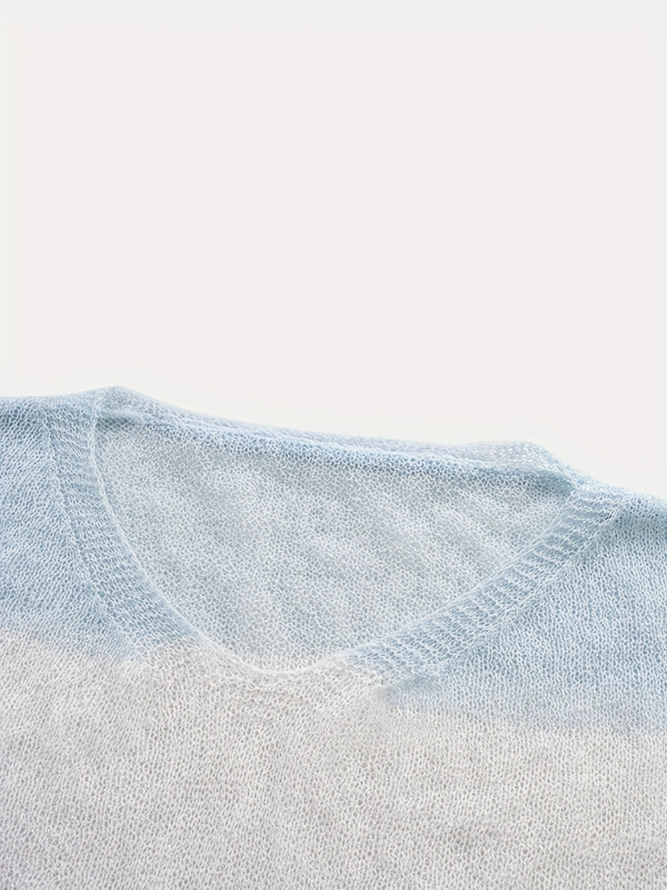  Colorblock Semi Sheer Round Neck Sweater